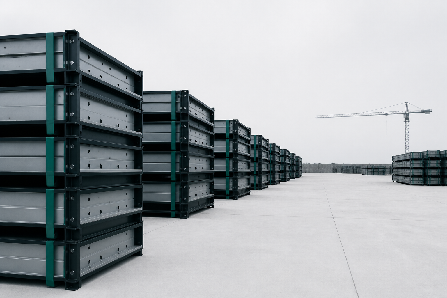 Formwork panels stacked at golden hour