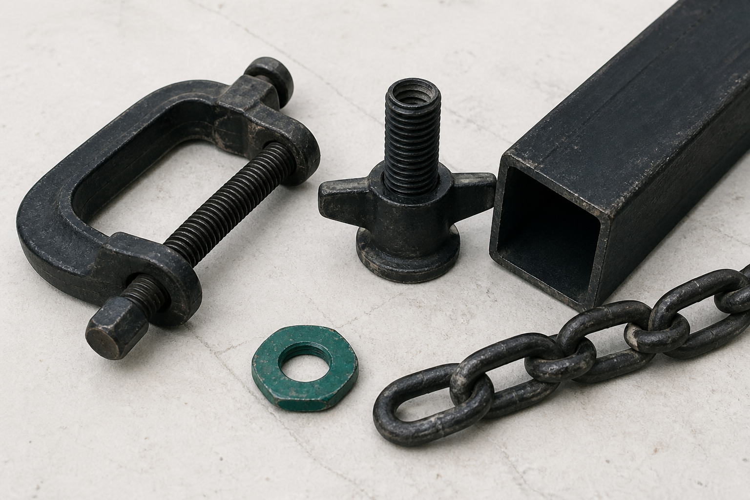 Clamps, chain, beam and level