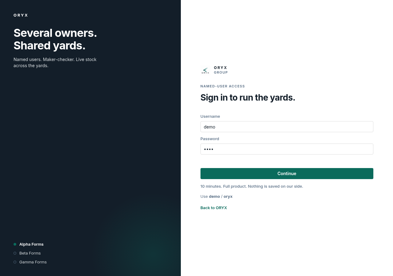 Oryx Group — Named-user sign in